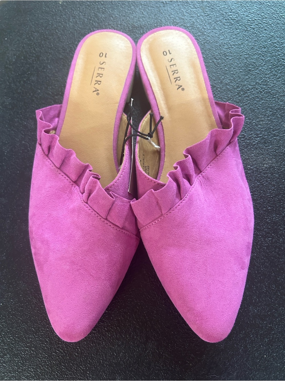 Serra Pink Ruffle Pointed-Toe Slip-On Mules Sz 10 NWT